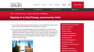 The University of Tampa - Information Technology - Okta - Signing In