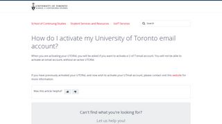 How do I activate my University of Toronto email account? – School of ...