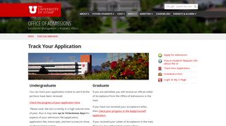 Track Your Application - Office of Admissions - The University of Utah