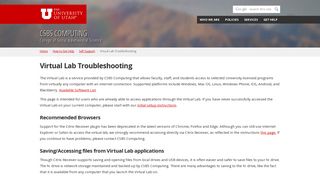 Virtual Lab Troubleshooting - Support - CSBS - The University of Utah