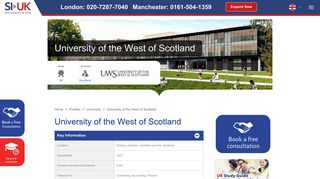 University of the West of Scotland courses and application information
