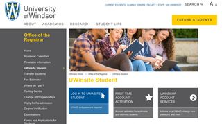 UWinsite Student | Office of the Registrar - University of Windsor