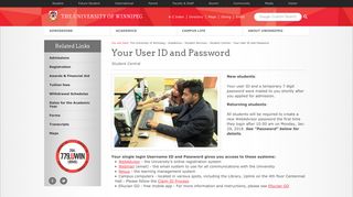 Your User ID and Password - The University of Winnipeg
