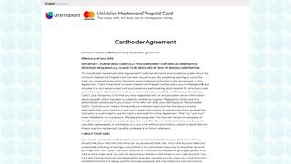 Cardholder Agreement - Univision Card Activation