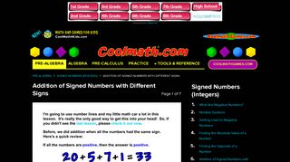 Cool math Pre-Algebra Help Lessons: Signed Numbers (Integers ...