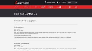 Help and Contact Us - Cineworld