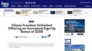 Chase Freedom Unlimited Offering an Increased Sign-Up Bonus of $200