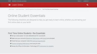 Online Student Essentials | Learn Online | University of Nevada, Las ...