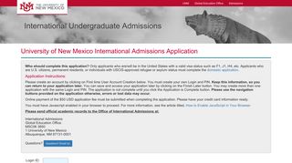 University of New Mexico International Admissions Application