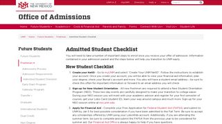 Admitted Student Checklist :: Office of Admissions ... - UNM Admissions