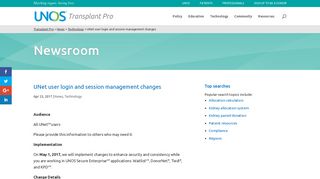 UNet user login and session management changes | Transplant Pro