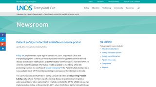 Patient safety contact list available on secure portal | Transplant Pro