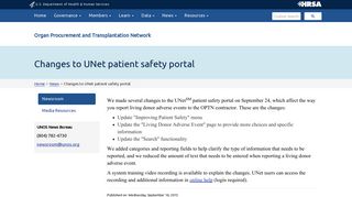 Changes to UNet patient safety portal - OPTN