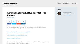Announcing 12 mutual fund portfolios on Unovest by Vipin Khandelwal