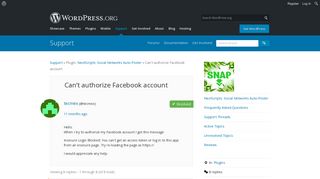 Can't authorize Facebook account | WordPress.org