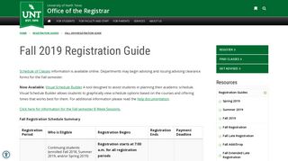 Fall 2019 Registration Guide - Office of the Registrar - UNT