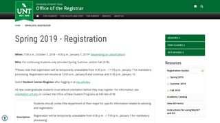 Spring 2019 - Registration | Office of the Registrar - UNT