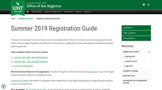 Summer 2019 Registration Guide - Office of the Registrar - UNT