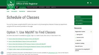 Schedule of Classes - Office of the Registrar - University of North Texas