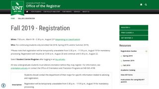 Fall 2019 - Registration - Office of the Registrar - UNT