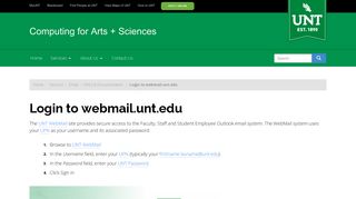 Login to webmail.unt.edu | Computing for Arts + Sciences