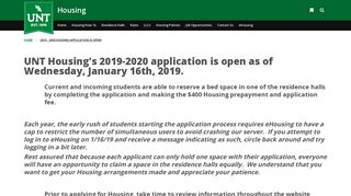 2019 - 2020 Housing Application is OPEN! - UNT Housing