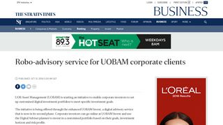 Robo-advisory service for UOBAM corporate clients, Banking News ...