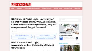UOE Student Portal Login, University of Eldoret website, www.uoeld ...