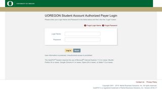 QuikPAY(R) UOREGON Student Account Authorized Payer Login
