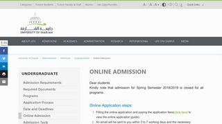 Undergraduate Online Admission - University of Sharjah