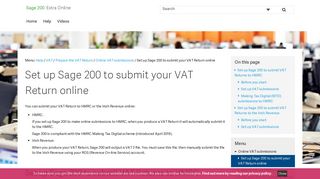 Set up online VAT submissions - Sage UK