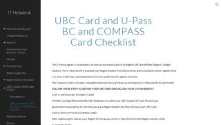 IT Helpdesk - UBC Card and U-Pass BC and COMPASS Card Checklist