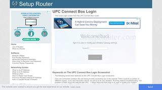 UPC Connect Box Screenshot Login - SetupRouter
