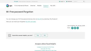 Wi-Free password forgotten | UPC