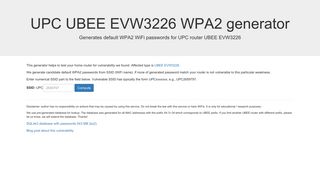 UPC password generator UBEE EVW3226