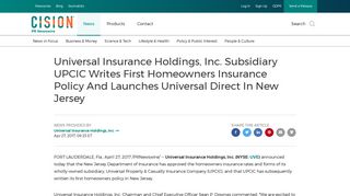 Universal Insurance Holdings, Inc. Subsidiary UPCIC Writes First ...