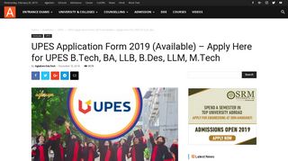 UPES Application Form 2019 (Available) - Apply Here for UPES B ...