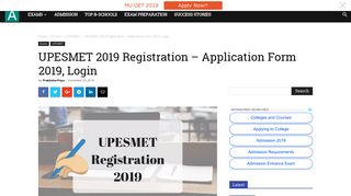 UPESMET 2019 Registration - Application Form 2019, Login - aglasem