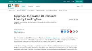 Upgrade, Inc. Rated #1 Personal Loan by LendingTree - PR Newswire