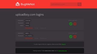 uploadboy.com logins - BugMeNot