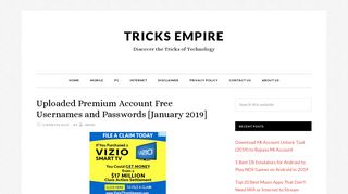 Uploaded Premium Account Free Usernames and Passwords (2019)