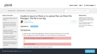 Unable to log in to Plesk or to upload files via Plesk File Manager: The ...
