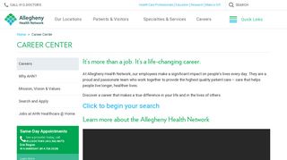 Career Center | Allegheny Health Network