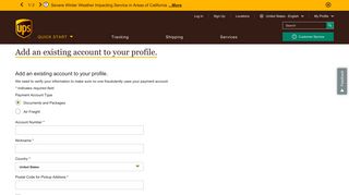 Add an existing account to your profile. | UPS