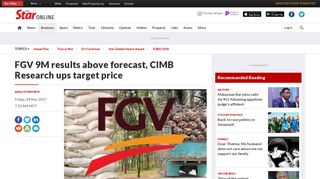 FGV 9M results above forecast, CIMB Research ups target price ...