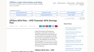 UPSers 401k Plan - UPS Teamster 401k Savings Plan