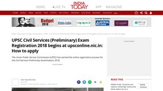UPSC Civil Services (Preliminary) Exam Registration 2018 begins at ...