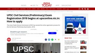 UPSC Civil Services (Preliminary) Exam Registration 2018 begins at ...