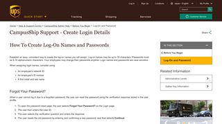 CampusShip Support - Create Login Details | UPS - Japan - UPS.com