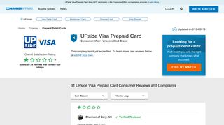 UPside Visa Prepaid Card - ConsumerAffairs.com